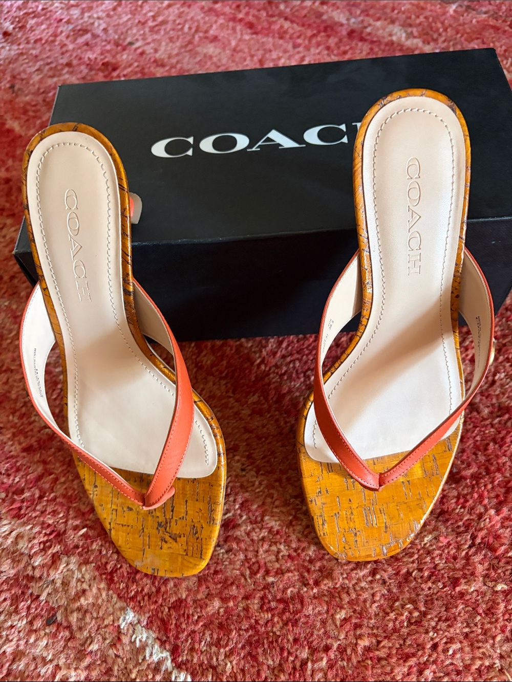 COACH Women's Orange Cork-Effect Slide Sandals